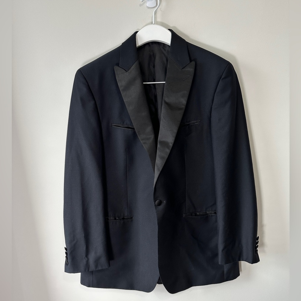 Dark Navy Blue & Black Satin Tuxedo Style Blazer Jacket Versatile Wear Mens Blaz